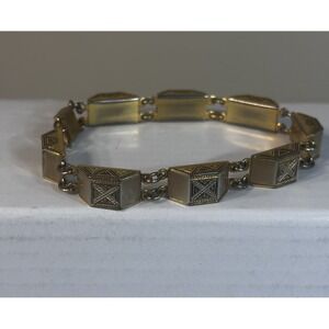 Vintage Damascene Bracelet - faux Mother of Pearl 7.5"